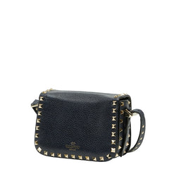 ヴァレンティノ スタッズ ショルダーバッグ ネイビー ゴールド レザー レディース VALENTINO 【中古】