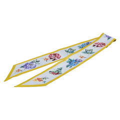 プラダ プリントツイル 花 フラワー 薔薇 バラ スキニースカーフ ブルー イエロー マルチカラー シルク レディース PRADA 【中古】