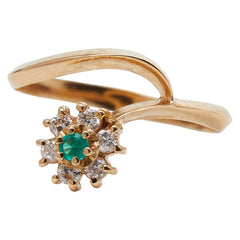 K18PG ピンクゴールド エメラルド0.04ct ダイヤ0.13ct リング 指輪 レディース 9.5号 【中古】