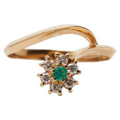 K18PG ピンクゴールド エメラルド0.04ct ダイヤ0.13ct リング 指輪 レディース 9.5号 【中古】