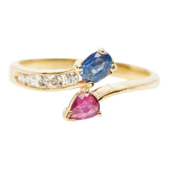 K18YG イエローゴールド ダイヤ0.14ct ルビー0.20ct サファイア リング 指輪 レディース 9.5号 【中古】