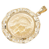 K21.6 ゴールド ダイヤ0.57ct フランス 20フラン金貨 6.4516g 女神の横顔と雄鶏 ペンダントトップ ネックレス レディース 【中古】