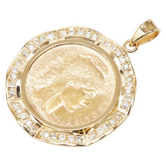 K21.6 ゴールド ダイヤ0.57ct フランス 20フラン金貨 6.4516g 女神の横顔と雄鶏 ペンダントトップ ネックレス レディース 【中古】