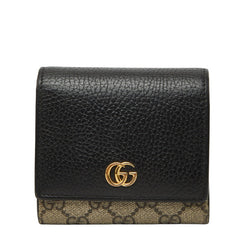 グッチ GGスプリーム GGマーモント 二つ折り財布 598587 ブラック ベージュ PVC レザー レディース GUCCI 【中古】