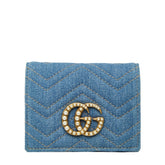 グッチ GGマーモント 二つ折り財布 コンパクトウォレット 466492 ブルー デニム フェイクパール レディース GUCCI 中古