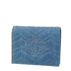 グッチ GGマーモント 二つ折り財布 コンパクトウォレット 466492 ブルー デニム フェイクパール レディース GUCCI 【中古】