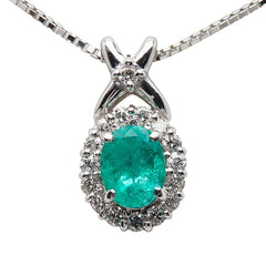 K18WG ホワイトゴールド エメラルド0.75ct ダイヤ0.26ct ペンダントネックレス レディース 【中古】