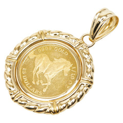 K24YG イエローゴールド K18YG イエローゴールド ツバルホース 2018年 1/10oz エリザベス2 15ドル金貨 ペンダントトップ レディース 【中古】