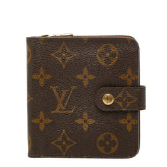 ルイ ヴィトン モノグラム コンパクトジップ 二つ折り財布 M61667 ブラウン PVC レザー レディース LOUIS VUITTON 【中古】