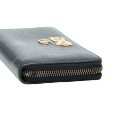 グッチ GGマーモント リボン ラウンドファスナー 長財布 524291 ブラック レザー レディース GUCCI 【中古】