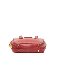 プラダ 三角ロゴプレート ラックス ミニ ショルダーバッグ ハンドバッグ 2WAY レッド サフィアーノレザー レディース PRADA 【中古】