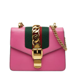 グッチ シルヴィ 斜め掛け チェーン ショルダーバッグ 431666 ピンク レザー レディース GUCCI 【中古】