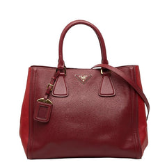 プラダ 三角ロゴプレート ハンドバッグ ショルダーバッグ 2WAY レッド サフィアーノレザー レディース PRADA 【中古】