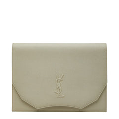 サンローラン YSLロゴ セカンドバッグ アイボリー ベージュ レザー レディース SAINT LAURENT 【中古】