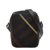 バーバリー チェック 斜め掛け ショルダーバッグ ブラック ブラウン レザー キャンバス レディース BURBERRY 中古