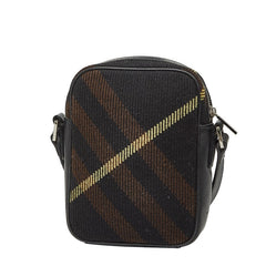 バーバリー チェック 斜め掛け ショルダーバッグ ブラック ブラウン レザー キャンバス レディース BURBERRY 中古