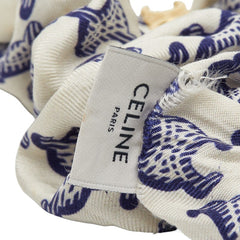 セリーヌ マカダム シュシュ ヘアアクセサリー ホワイト ネイビー シルク レディース CELINE 【中古】