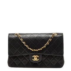 シャネル ココマーク マトラッセ25 ダブルフラップ チェーンショルダーバッグ ブラック ラムスキン レディース CHANEL 【中古】