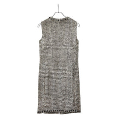 シャネル ココマーク ノースリーブワンピース ツイード サイズ40 P22054V13149 ホワイト ブラック レーヨン ウール ヘンプ レディース CHANEL 【中古】