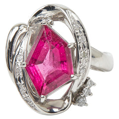 Pt900 プラチナ ルベライト ダイヤ0.19ct リング 指輪 レディース 14.5号 【中古】