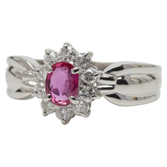 Pt900 プラチナ ルビー0.45ct ダイヤ0.26ct フラワーモチーフ リング 指輪 レディース 10号 【中古】