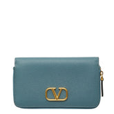 ヴァレンティノ Vロゴ ラウンドファスナー 長財布 ライトブルー レザー レディース VALENTINO 【中古】