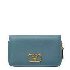 ヴァレンティノ Vロゴ ラウンドファスナー 長財布 ライトブルー レザー レディース VALENTINO 【中古】