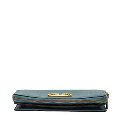 ヴァレンティノ Vロゴ ラウンドファスナー 長財布 ライトブルー レザー レディース VALENTINO 【中古】