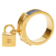エルメス ケリー カデナ モチーフ スカーフリング ゴールド ブルー メッキ レザー レディース HERMES 【中古】