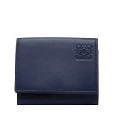 ロエベ リネン 三つ折り財布 トライフォールドウォレット ブルー レザー レディース LOEWE 【中古】
