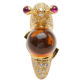 K18YG イエローゴールド シトリントパーズ6.19ct ダイヤ0.30ct ルビー0.15ct かたつむりモチーフ ピンバッジ ブローチ レディース 【中古】