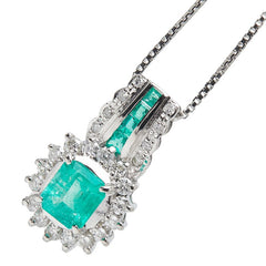Pt900 プラチナ Pt850 プラチナ エメラルド0.91ct ダイヤ0.48ct エメラルド0.20ct ペンダント ネックレス レディース 【中古】