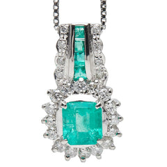 Pt900 プラチナ Pt850 プラチナ エメラルド0.91ct ダイヤ0.48ct エメラルド0.20ct ペンダント ネックレス レディース 【中古】