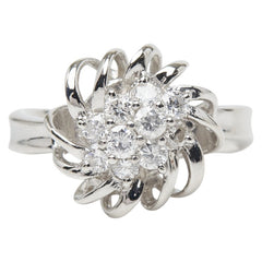 Pt900 プラチナ ダイヤ0.50ct フラワーモチーフ リング 指輪 レディース 8号 【中古】