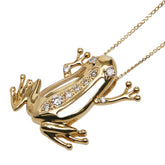 K18YG イエローゴールド ダイヤ0.10ct フロッグモチーフ カエル 蛙 ネックレス レディース 【中古】