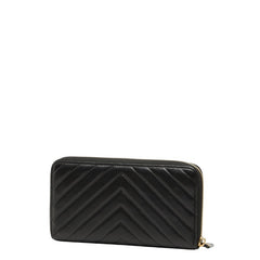 シャネル ココマーク シェブロン ラウンドファスナー 長財布 ブラック ラムスキン レディース CHANEL 【中古】