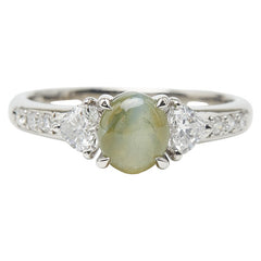 Pt900 プラチナ クリソベリルキャッツアイ1.530ct ダイヤ0.47ct リング 指輪 レディース 11.5号 【中古】