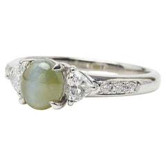 Pt900 プラチナ クリソベリルキャッツアイ1.530ct ダイヤ0.47ct リング 指輪 レディース 11.5号 【中古】