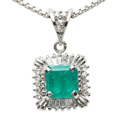 Pt850 プラチナ エメラルド1.09ct ダイヤ0.25ct ペンダント ネックレス レディース 【中古】