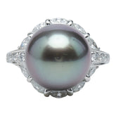 Pt900 プラチナ 黒蝶真珠12.7mm ダイヤ0.79ct リング 指輪 レディース 9.5号 【中古】