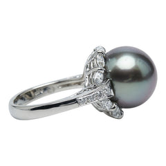 Pt900 プラチナ 黒蝶真珠12.7mm ダイヤ0.79ct リング 指輪 レディース 9.5号 【中古】