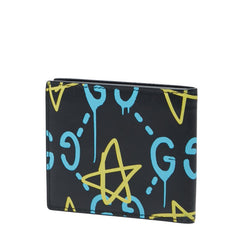 グッチ GGゴースト 二つ折り財布 448463 ブラック ブルー イエロー PVC レザー レディース GUCCI 【中古】