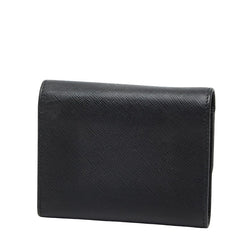プラダ ロゴ リボン 三つ折り財布 ブラック ゴールド サフィアーノレザー レディース PRADA 【中古】