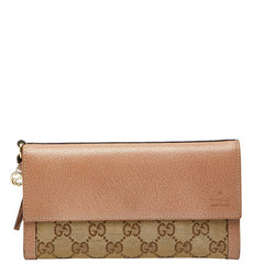 グッチ GGキャンバス 長財布 323396 ベージュ ピンク キャンバス レザー レディース GUCCI 【中古】