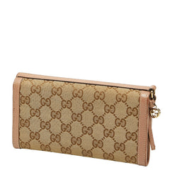 グッチ GGキャンバス 長財布 323396 ベージュ ピンク キャンバス レザー レディース GUCCI 【中古】