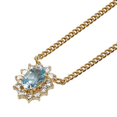 K18YG イエローゴールド アクアマリン0.41ct ダイヤ0.18ct ネックレス レディース 【中古】