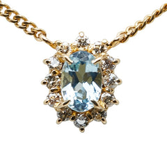 K18YG イエローゴールド アクアマリン0.41ct ダイヤ0.18ct ネックレス レディース 【中古】