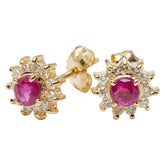 K18YG イエローゴールド ルビー0.16ct ダイヤ ピアス レディース 【中古】