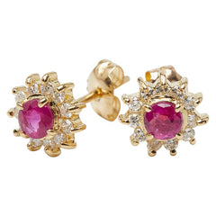 K18YG イエローゴールド ルビー0.16ct ダイヤ ピアス レディース 【中古】