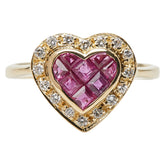 K18YG イエローゴールド ルビー0.50ct ダイヤ0.16ct ハートモチーフ リング 指輪 レディース 9.5号 【中古】